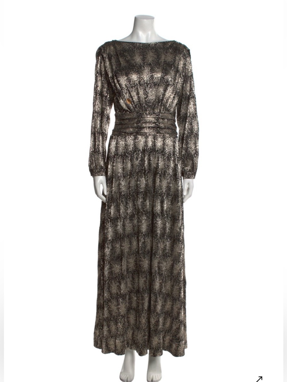 Antik Batik Metallic Black and Grey Patterned Long Sleeve Maxi Dress